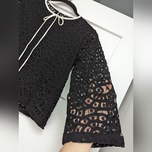 Zara Black & White Ribbon Bow Lace Top - Picture 8 of 9